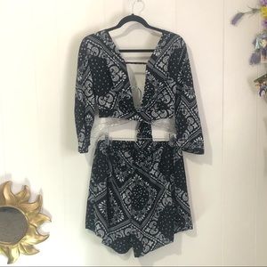 Black Bandana Pattern Shein Two Piece Crop Top Set